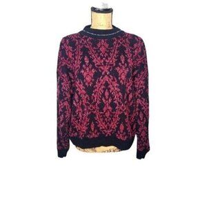 Vintage 80s Black Hot Pink Crewneck Lurex Hipster Sweater Abstract Punk